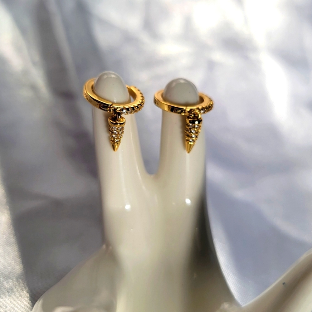 Small Gold tone stone spike dangle earrings women's costume jewelry